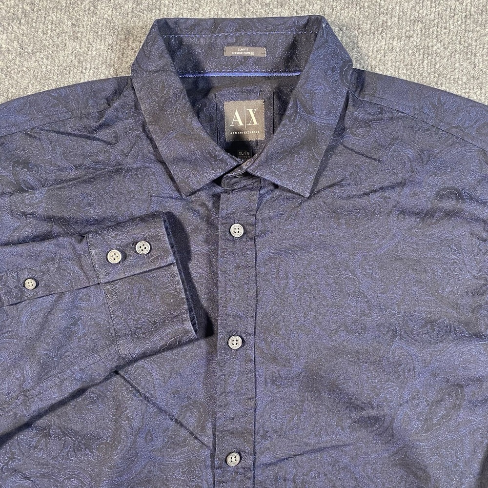Armani Exchange AX Paisley All Over Print Mens XL Embossed Oxford Shirt Disco